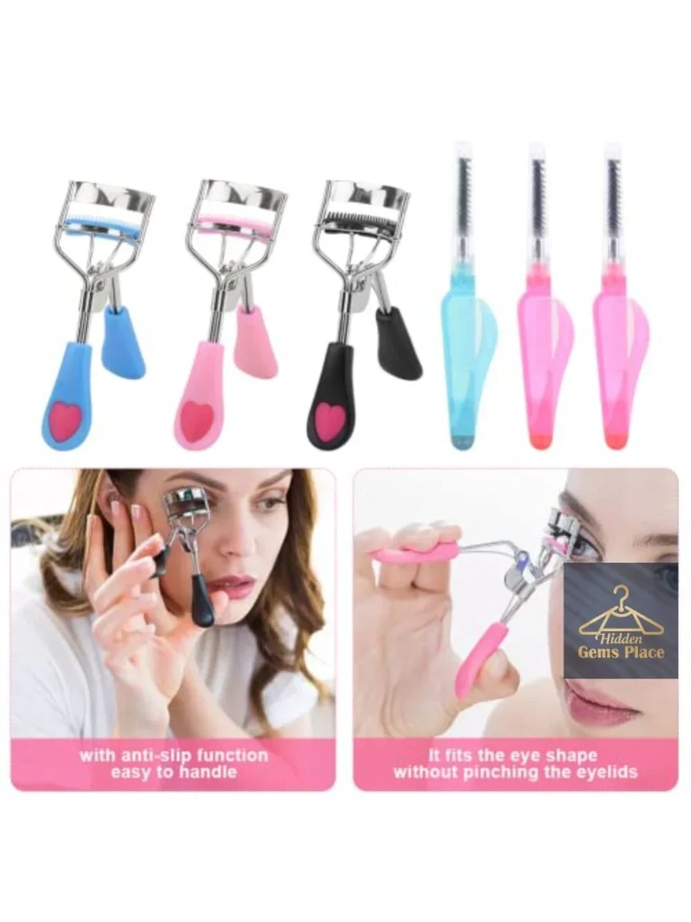 Eyelash Curler Set, 3-in-1 with Comb & Brush, Refill Pads, Applicator